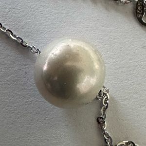 10mm Gray Cultured Pearl Floating on 925 Sterling Silver Chain - 18" Adjustable